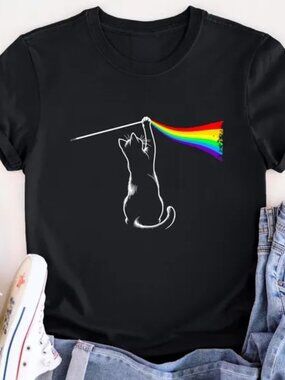 Funny Cat Rainbow Shirt, Pride Month Support Tee, Cat Lover Gift